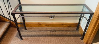 Metal And Glass Console Table With Roped Turned Legs