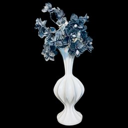 Long Neck White Vase With Intricate Floral Decor