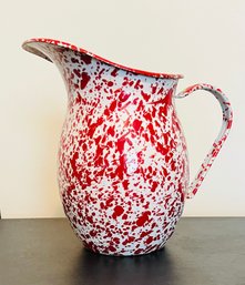 Vintage Red And White Speckled Enamelware Pitcher