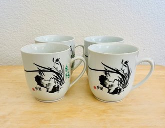 Set Of Chinese Black And White Painted Mugs