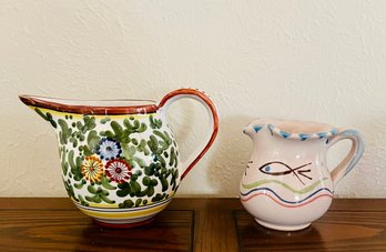 Duo Of Hand Painted Pitchers