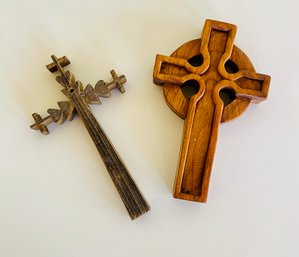 2 Hand Carved Wood Crosses Made In New Mexico