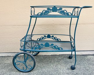 Painted Wrought Iron Rolling Bar Cart