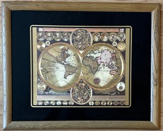 Latin Planisphaerium Gold Foil World Map