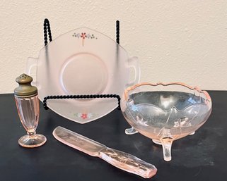 Collection Of Satin Pink Glass Kitchenware