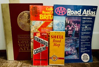 Assortment Of Vintage Roadmaps And Road Atlas