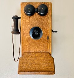 Vintage Crank Wood Wall Telephone