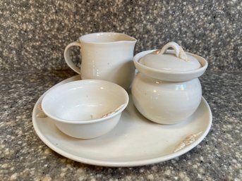 Small Pottery Set With Seashell Designs Signed On Bottom