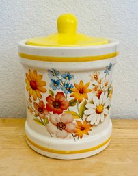 Yellow Trim With Flowers Ceramic Cookie Jar