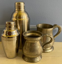 Lot Of Pewter Mugs And Stainless Shakers