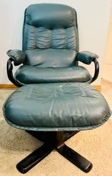 Sea Blue Leather Recliner Chair With Ottoman