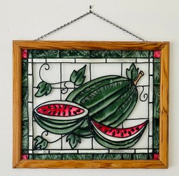 Hanging Watermelon Stained Glass Window In Frame