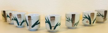 Set Of Japanese Painted Bamboo Tea Cups