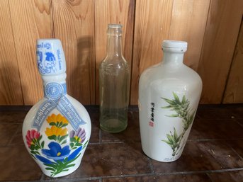 Antique German Liquor Bottle And 2 Vintage Bottles