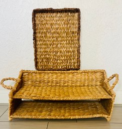 Pair Of Woven Storage And Table Baskets