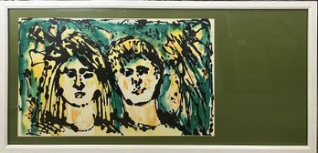 Yanni Posnakoff Lithograph Of Two Faces In Oversized Frame