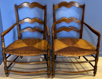 Antique Pair Of French Provincial Wood Chairs With Rush Seat