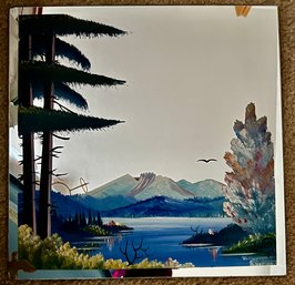Hand Painted Mirror Mountain Lake Scene