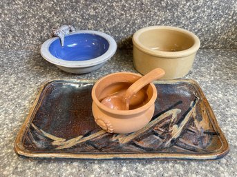 Decorative Pottery Tray And Bowls