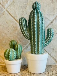 Pair Of Ceramic Cactus Decorarions
