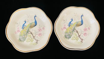 Pair Of Royal Worcester Company Palissy Peacock Plates