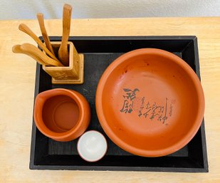 Vintage Japanese Clay Pottery Dinner Set