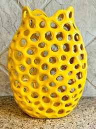 Canary Yellow Hollow Out Ceramic Vase