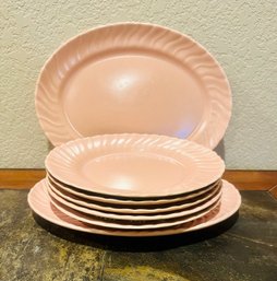 Set Of Pink Franciscan Coronado Matte Bread And Butter Plates With Dish