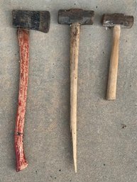 1 Vintage Axe And Two Vintage Mallets For Parts And Repairs