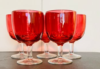 Set Of Vintage Cranberry Blown Glass Cordial Glasses