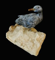 Carved Stone Duck Sculpture