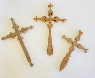 3 Hand Carved Wood Crosses Signed By Martin Rodriguez New Mexico