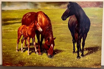 Horses In The Meadow On Canvas