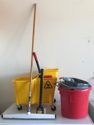 Pair Of Mop Buckets And Floor Squeegee