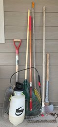 Lot Of Outdoor Lawn Tools Including Rakes