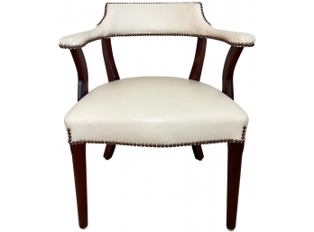 Genuine Leather Ivory Curved Back Armchair By Classic 2 Of 2