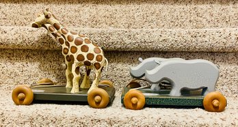 Vintage 1998 And 2001 Noahs Ark Series Workshops Of Gerald Henn  Rhino And Giraffe
