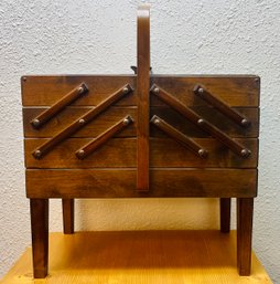 Mid Century Danish Strommen Bruk Hamar Accordian Walnut Sewing Box