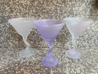 Frosted Zig Zag Stemmed Martini Glasses