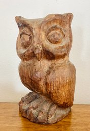 Hand Carved Wood Owl Sculpture