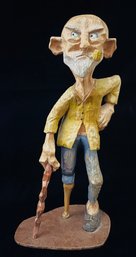 Hand Carved Wood Sculpture Peg Leg Man- Signed