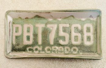 Stoneware Pottery Colorado License Plate Plate By Sandy Toland Of Denver, Colorado