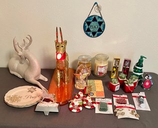 Assortment Of Christmas Items  Incl. Candles, Frames, Deer, Plates And More (mostly New)