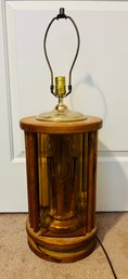 Mid Century Wood And Brass Electric Table Lamp