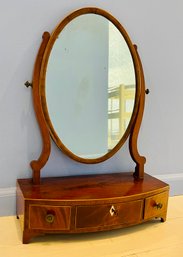 Antique English George III Mahogany Serpentine Front Shaving Mirror