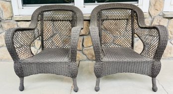 Pair Of Large Dark Brown Wicker Outdoor Chairs