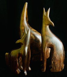 Carved Wood Howling Wolves Figurines
