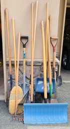 Variety Of Shovels, Rakes, And Broom