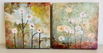 Pair Of Floral Acrylic Canvas Paintings