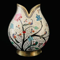 Vintage Brass Painted Enamel Peacock Flower Vase